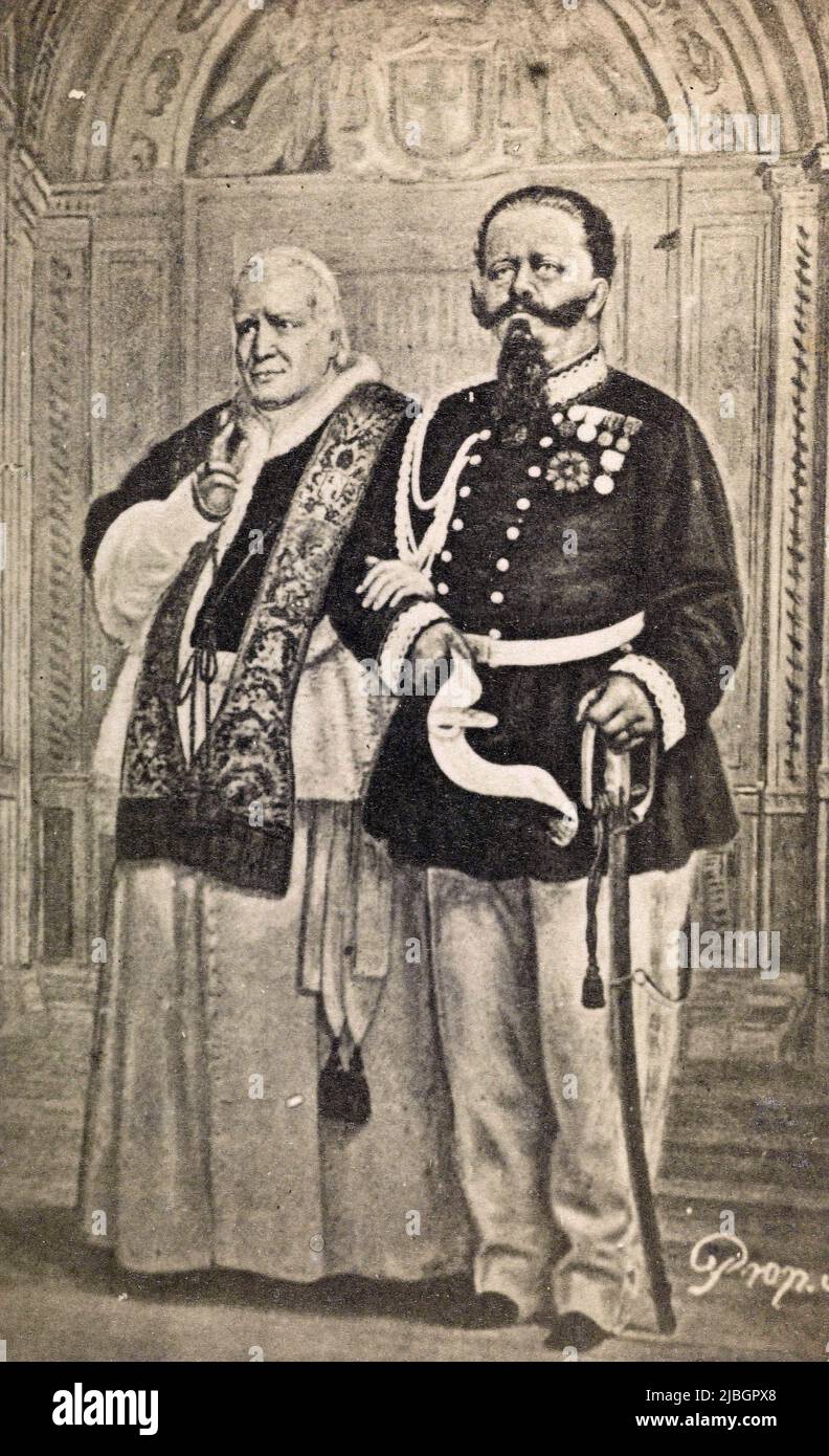 King Vittorio Emanuele II and Pope Pio IX Second Half Of XIX century Stock Photo