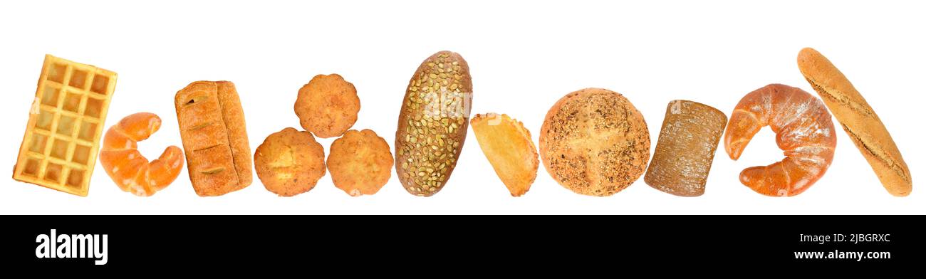 Fresh baked bread products isolated on white background Stock Photo - Alamy