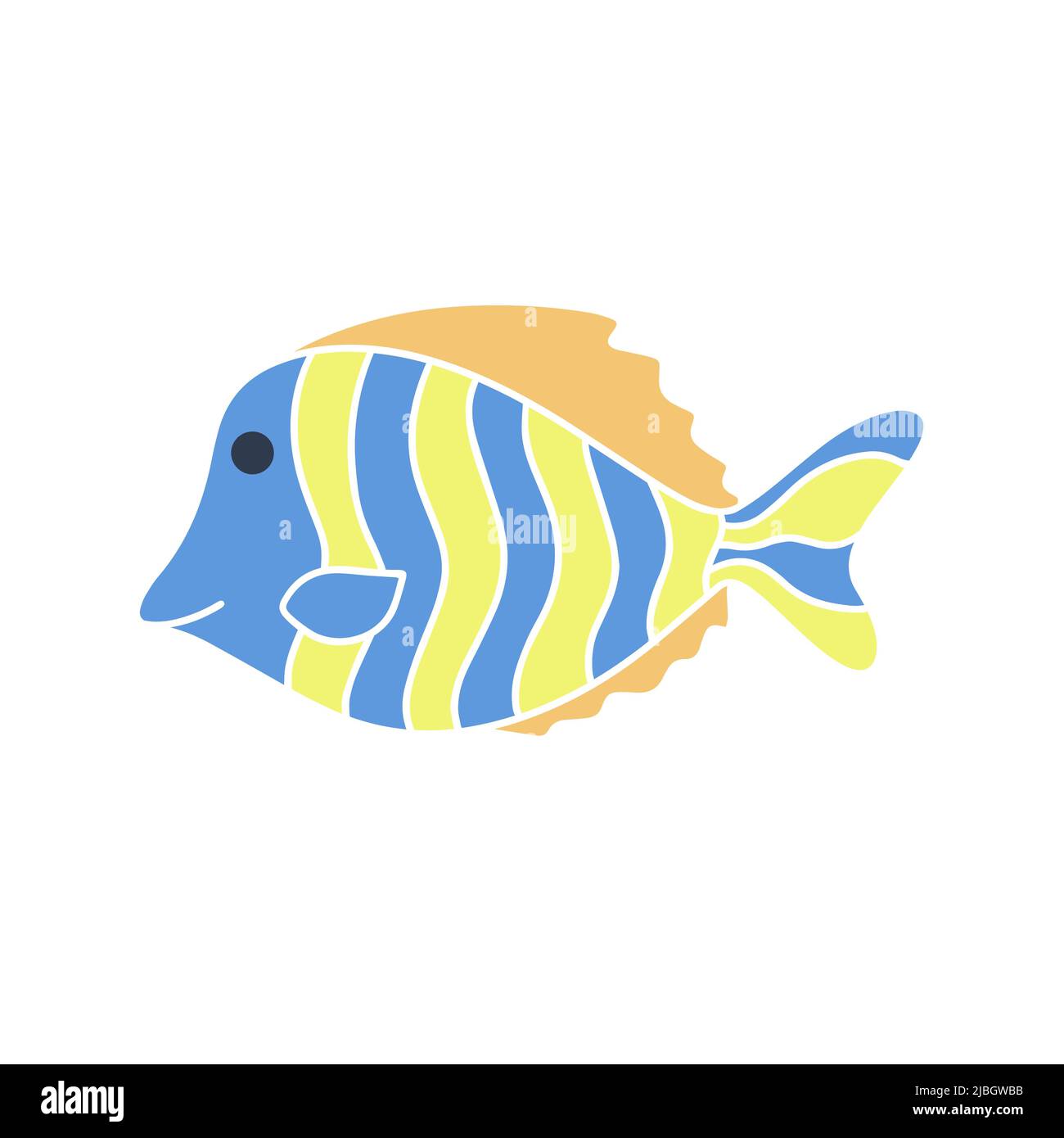 Cute striped fish baby character isolated vector illustration. Underwater marine or ocean dweller drawn icon. Decoration for kids things and design Stock Vector