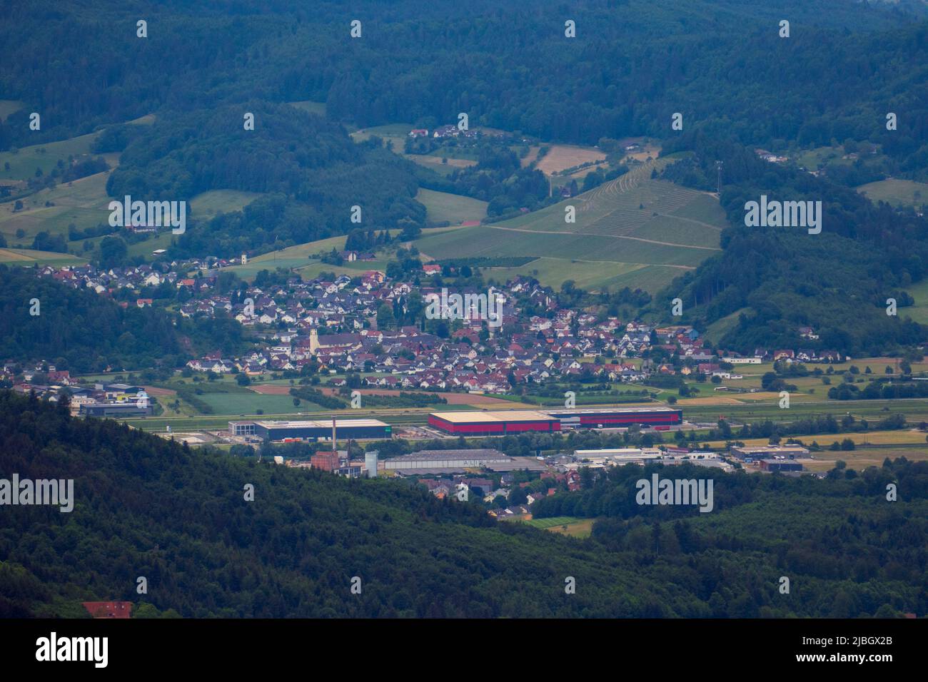 Blick über die Ortenau in Richtung Elsaß und Vogesen Stock Photo