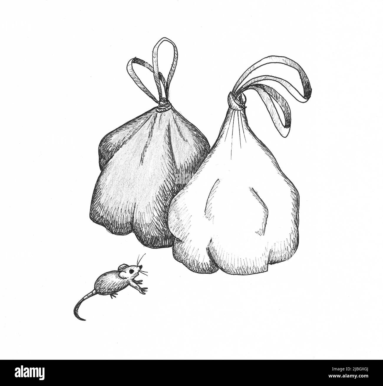 Two rubbish bags and a mouse. Illustration. Stock Photo