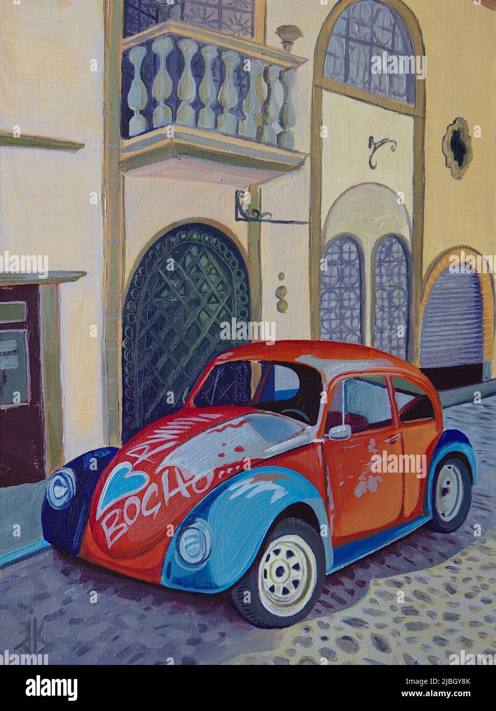 Original painting of VW beetle in Mexico Puerto Vallarta Stock Photo