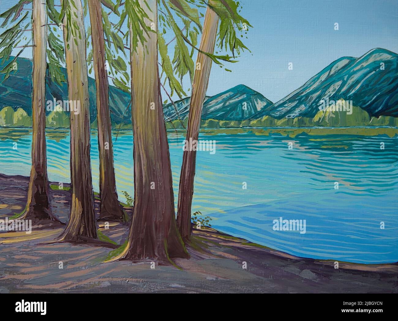 Original painting of Bohinj Lake in Slovenia Stock Photo