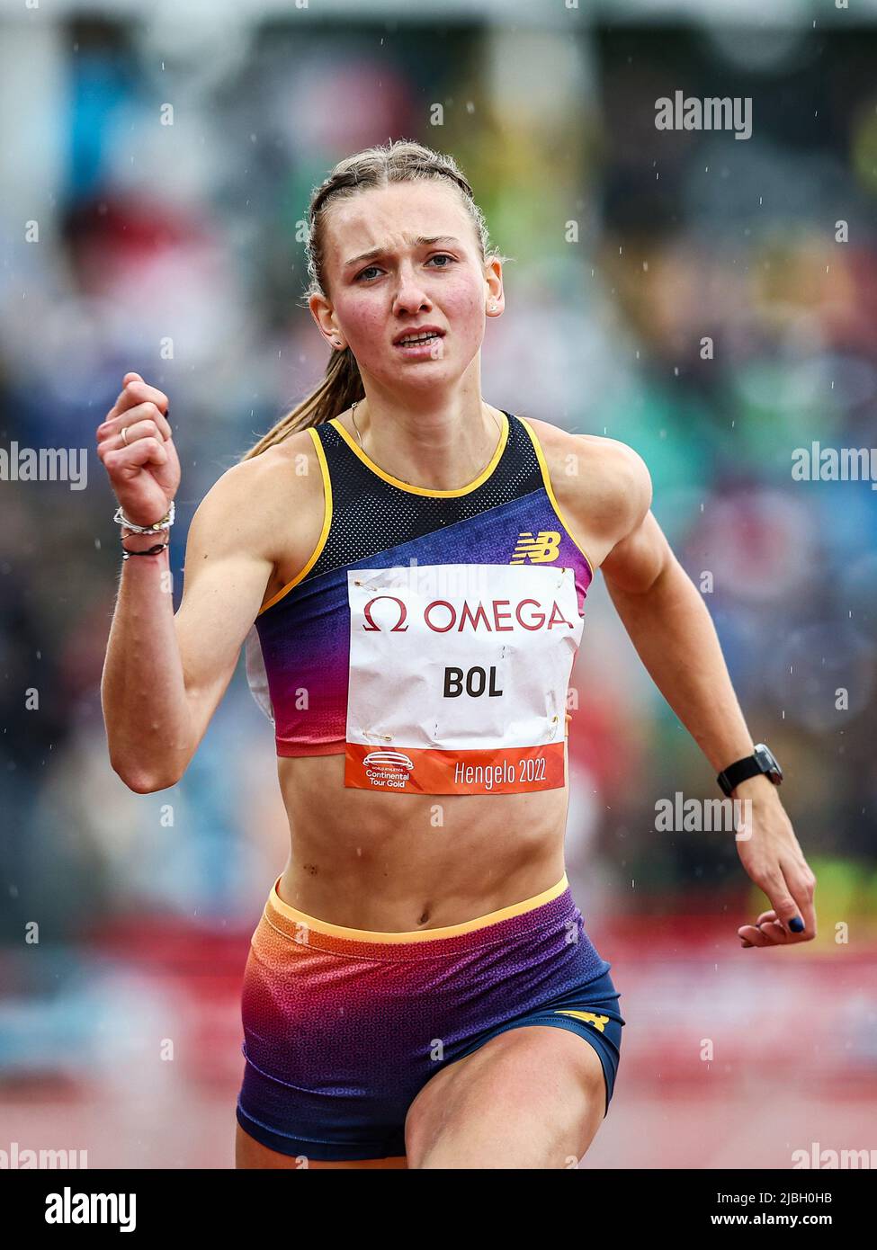HENGELO - Femke Bol wins the women's 400m hurdles section during the FBK Games. ANP VINCENT JANNINK Stock Photo