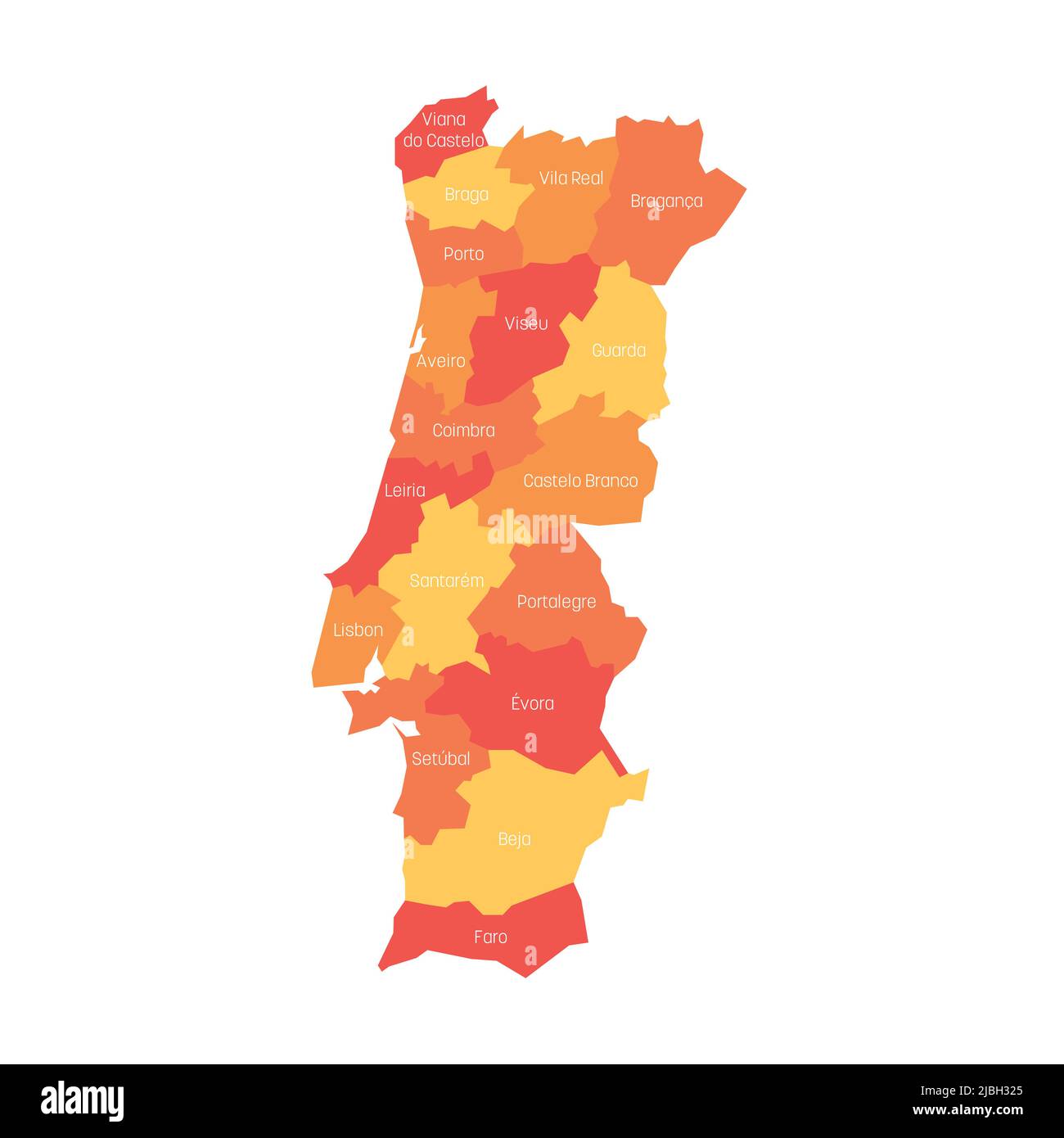 Portugal - administrative map of districts Stock Vector