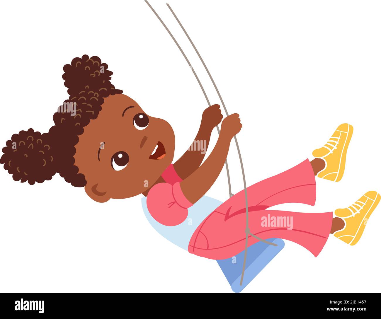 Kid on rope swing. Happy swinging girl. Summer outdoor leisure