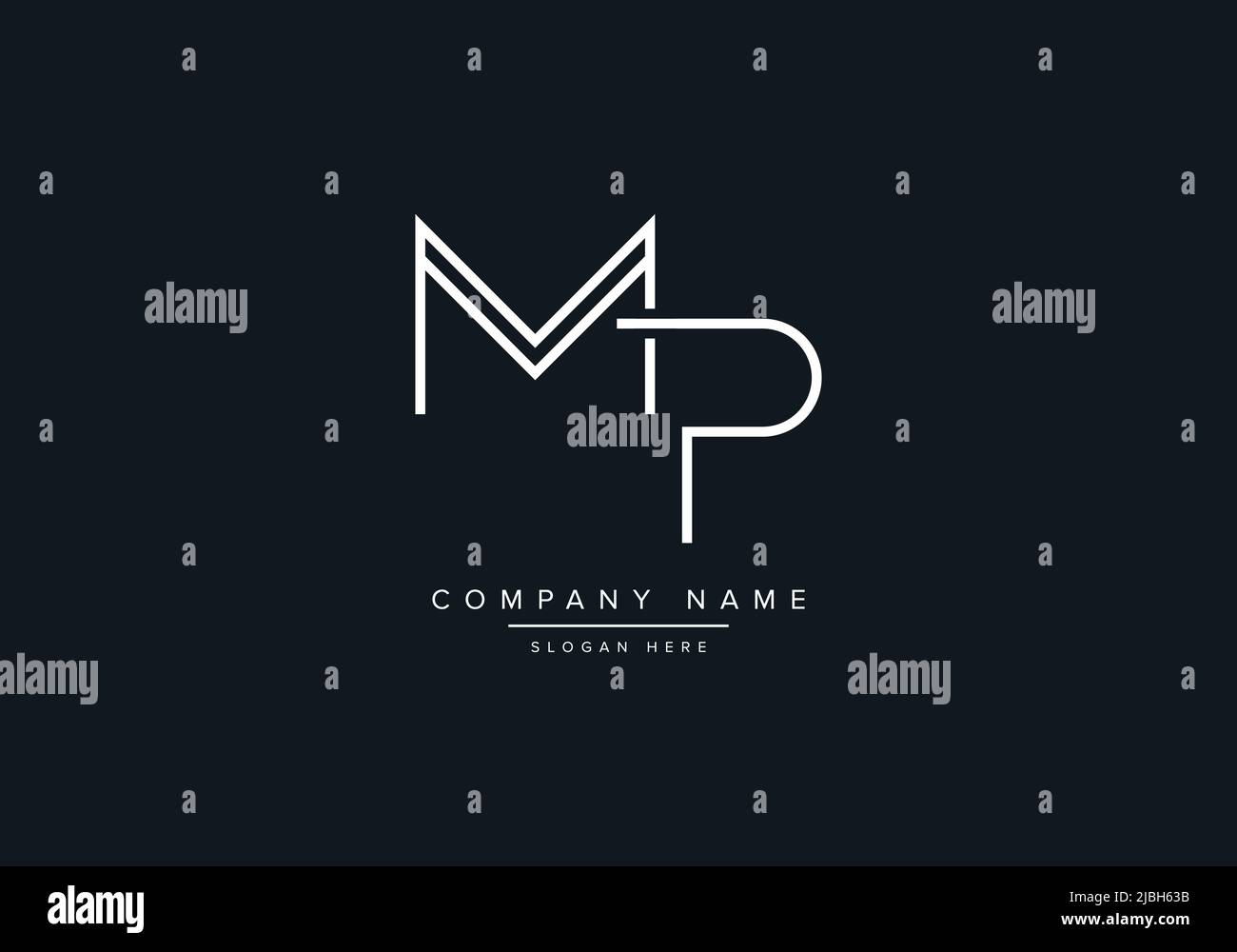 monogram MP alphabet  initial line art logo vector, initial logo, logo, logo vector, alphabet, monogram, monogram vector Stock Vector