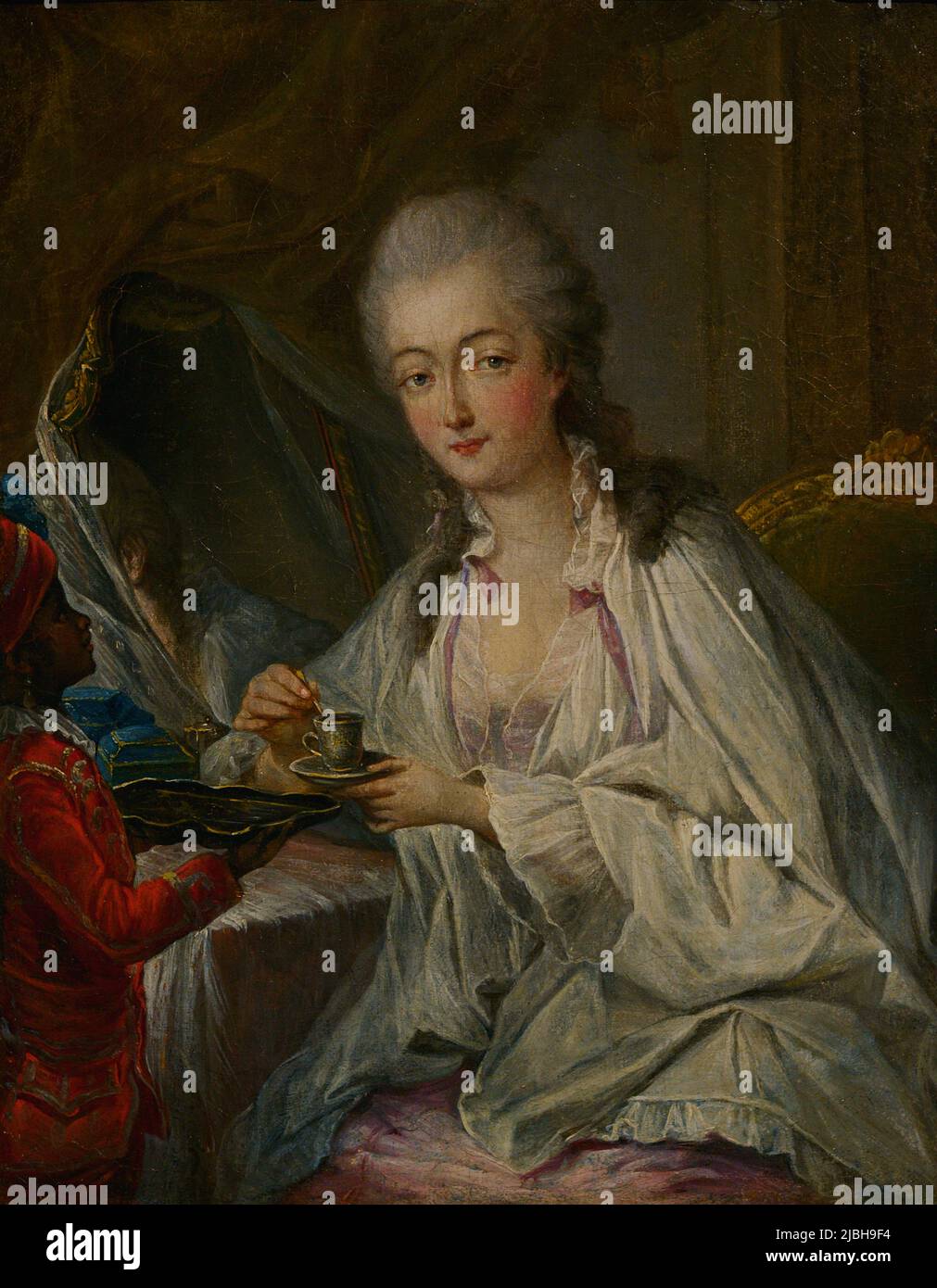 Portrait of Madame du Barry and the Page Zamore. Copy from late 18th century (?) after an engraving by Jean-Baptiste André Gauthier-Dagoty (1740-1786). Calouste Gulbenkian Museum. Lisbon, Portugal. Stock Photo