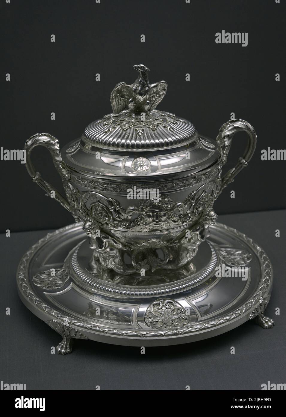 Tureen and stand, ca. 1783-1789. By Jacques-Charles Mongenot (Master in 1775). Silver. France. Calouste Gulbenkian Museum. Lisbon, Portugal. Stock Photo