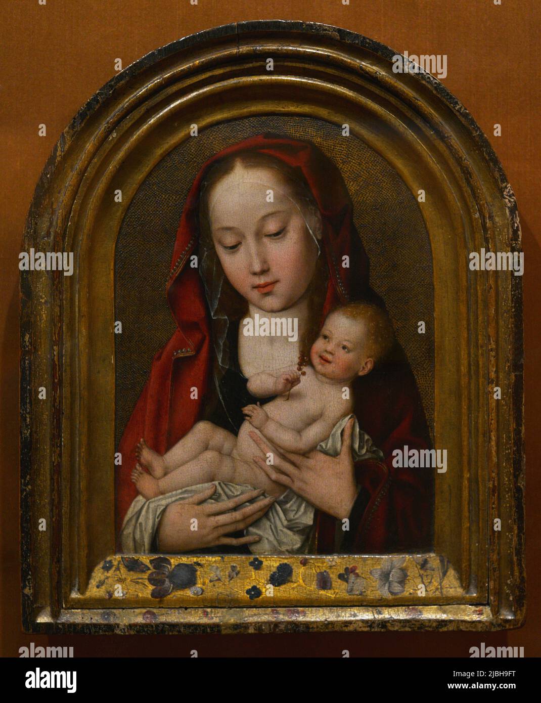Virgin and Child, ca. 1485-1490. Unknown artist. Flanders. Tempera and oil (?) on wood. Calouste Gulbenkian Museum. Lisbon, Portugal. Stock Photo