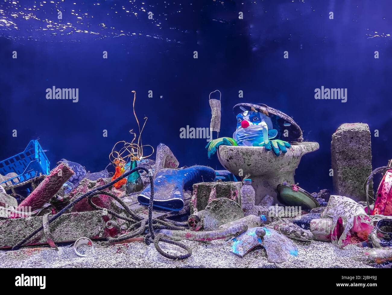 Exhibit at the Museo Oceanografico di Monaco in the fight against the worldwide problem of marine and plastic waste.Aquariums of the world against mar Stock Photo