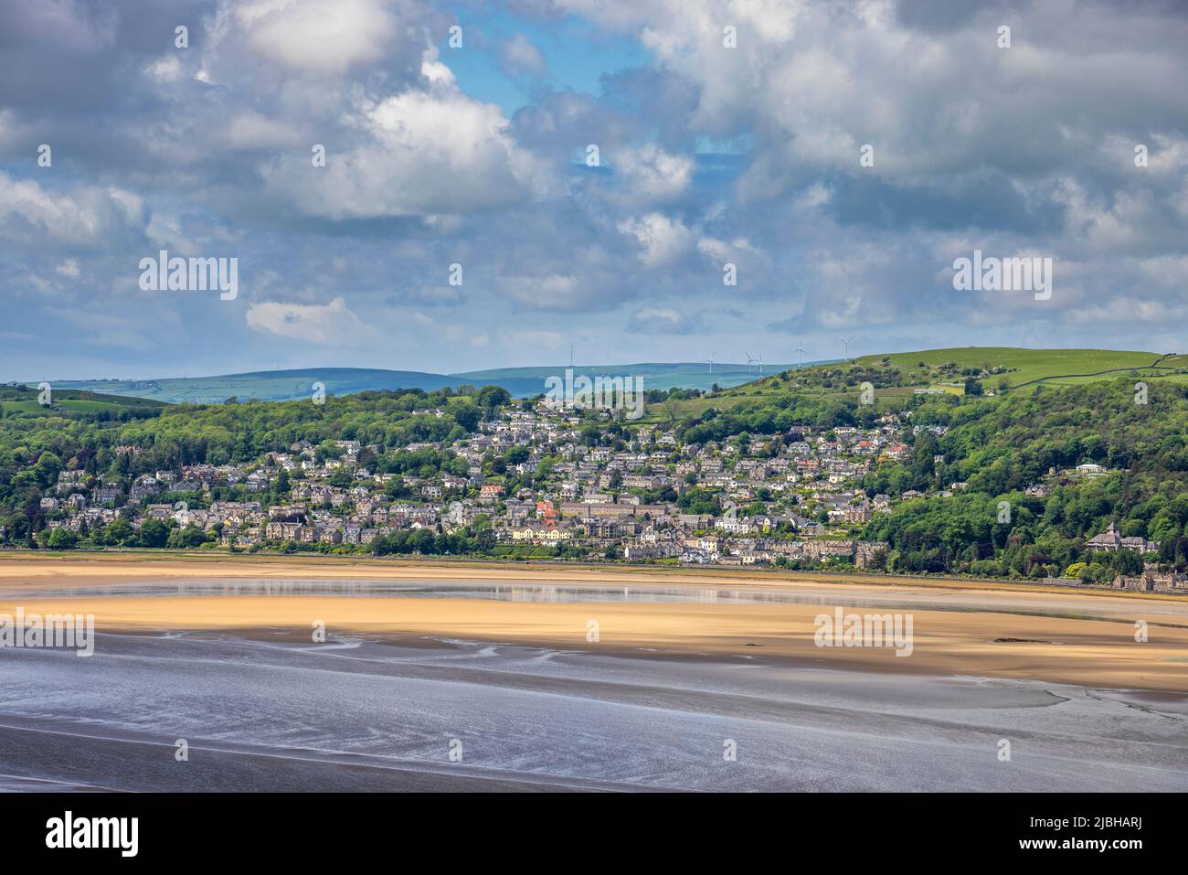 Grange-over-Sands on Morecombe Bay from Arnside Knott, Cumbria, England Stock Photo