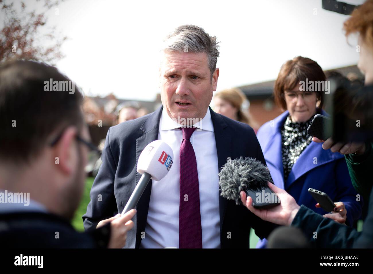 Keir Starmer addresses the media during a visit to the SARA Project based at the Salvation Army  centre in Sunderland in North East England. Stock Photo