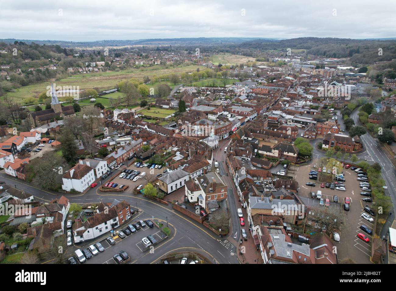 Godalming market town, Surrey UK drone aerial Stock Photo