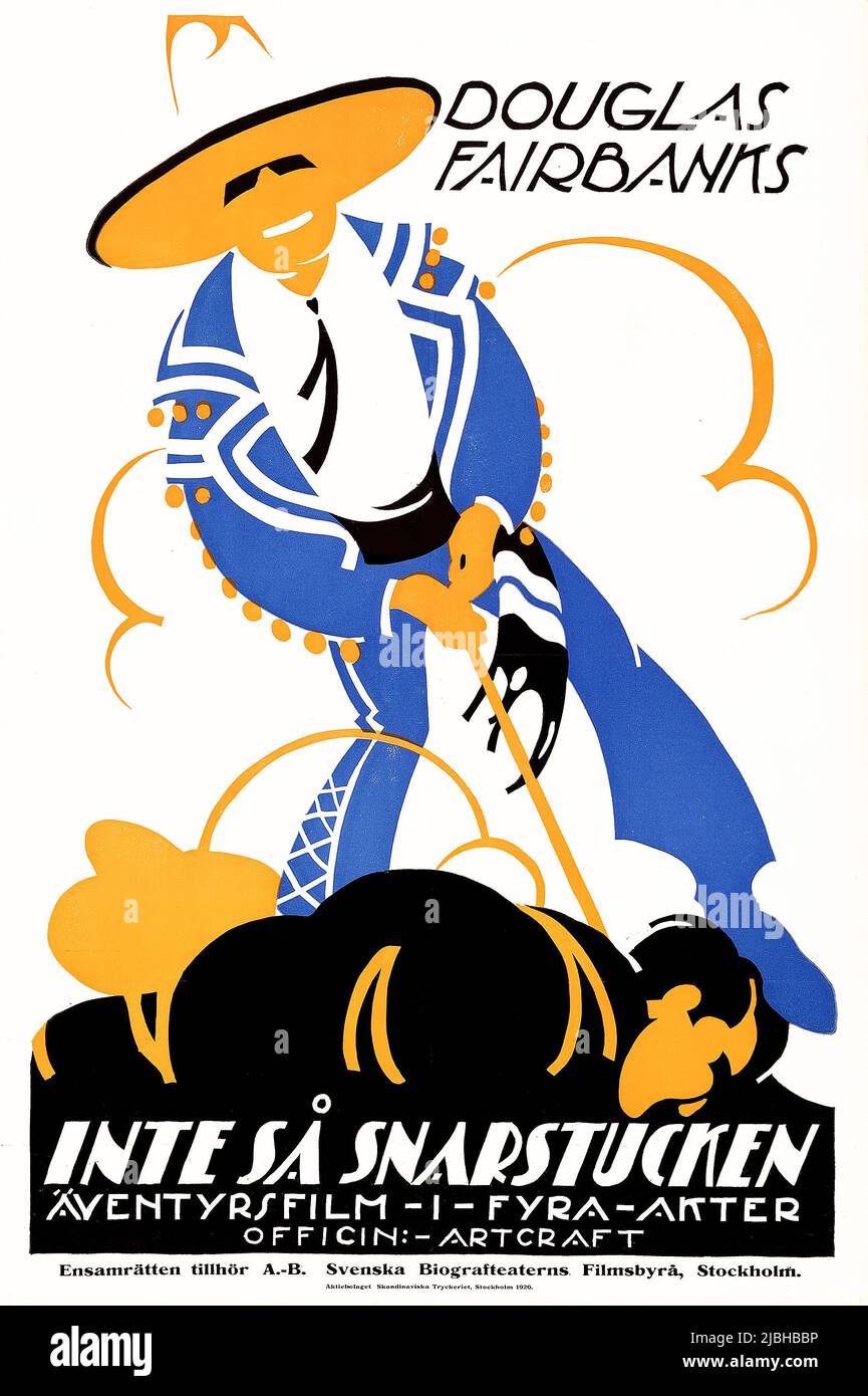 Inte så snarstucken - Headin' South (Paramount-Artcraft, 1918). Swedish film poster. Douglas Fairbanks. Stock Photo