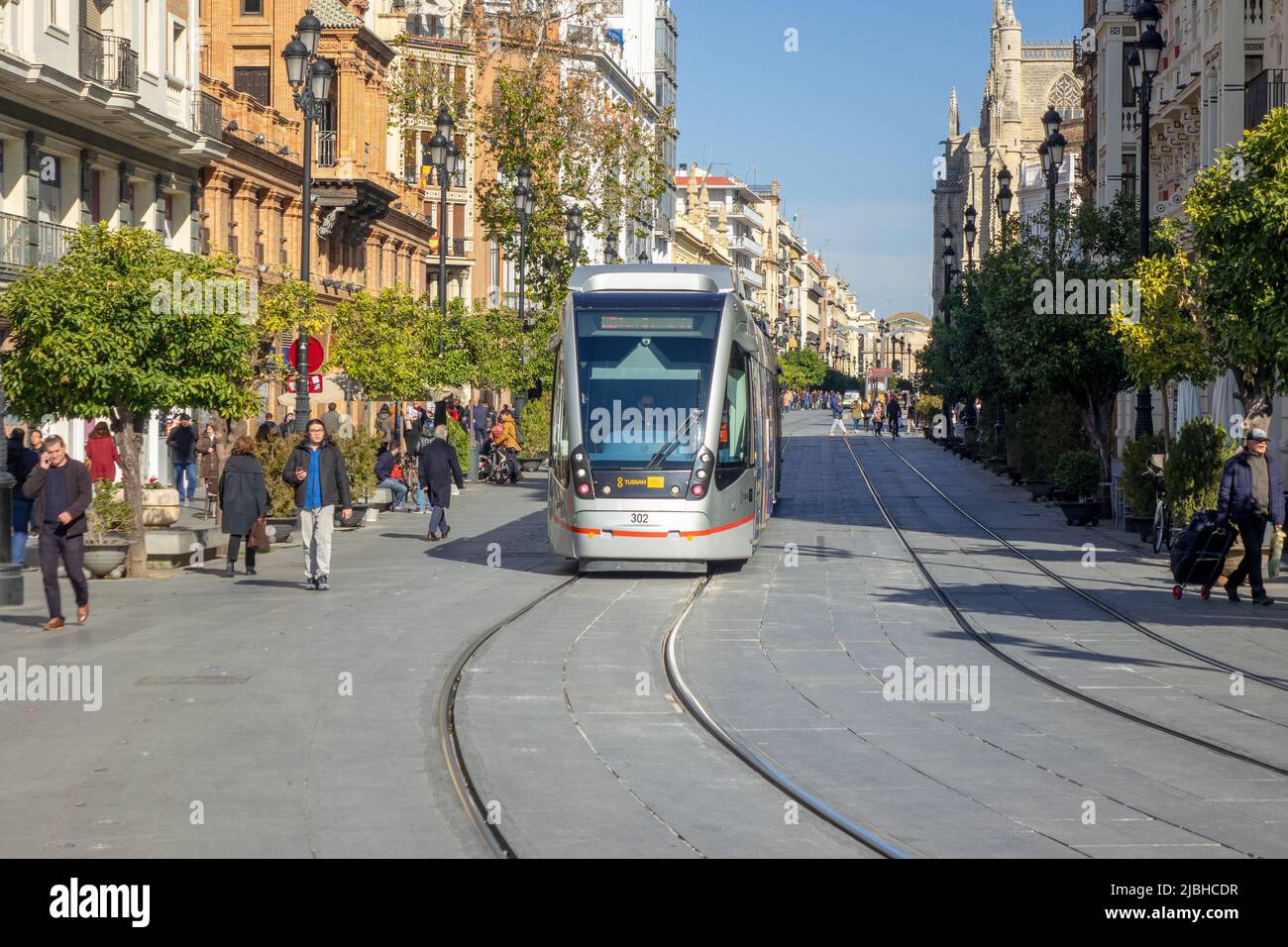 MetroCentro Tram On Avenida de la Constitución Seville Spain Stock Photo