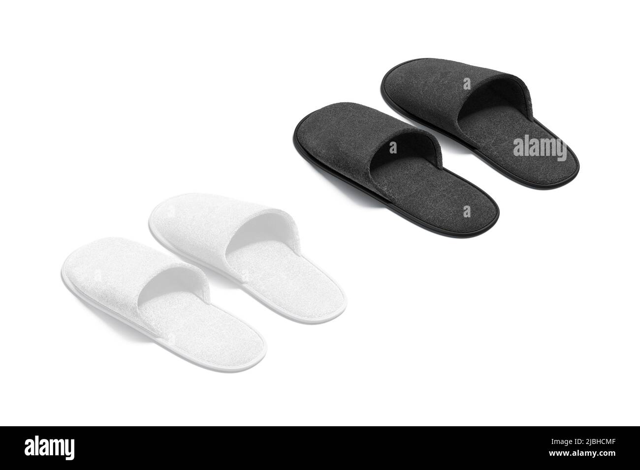 Blank black and white home slippers mockup, back side view Stock Photo
