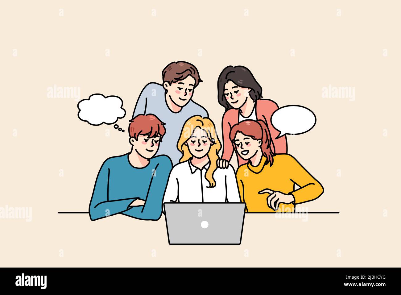Diverse people group look at laptop screen brainstorm cooperate on project together. Smiling team collaborate work on computer, discussing ideas. Teamwork. Vector illustration Stock Vector Image & Art - Alamy Diverse people group look at laptop screen brainstorm cooperate on project together. Smiling team collaborate work on computer, discussing ideas. Teamwork. Vector illustration Stock Vector Image & Art - Alamy