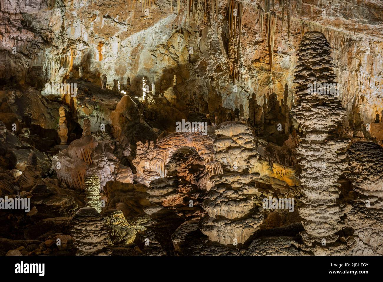 Stalagmites inside the Grotta Gigante is a giant cave on the Italian side of the Trieste Karst (Carso). Stock Photo