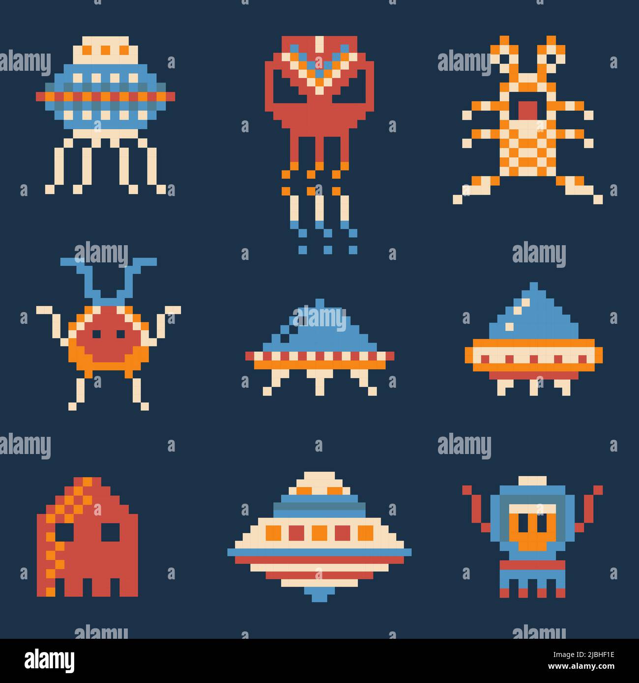 Characters space war game in pixel art style Vector Image