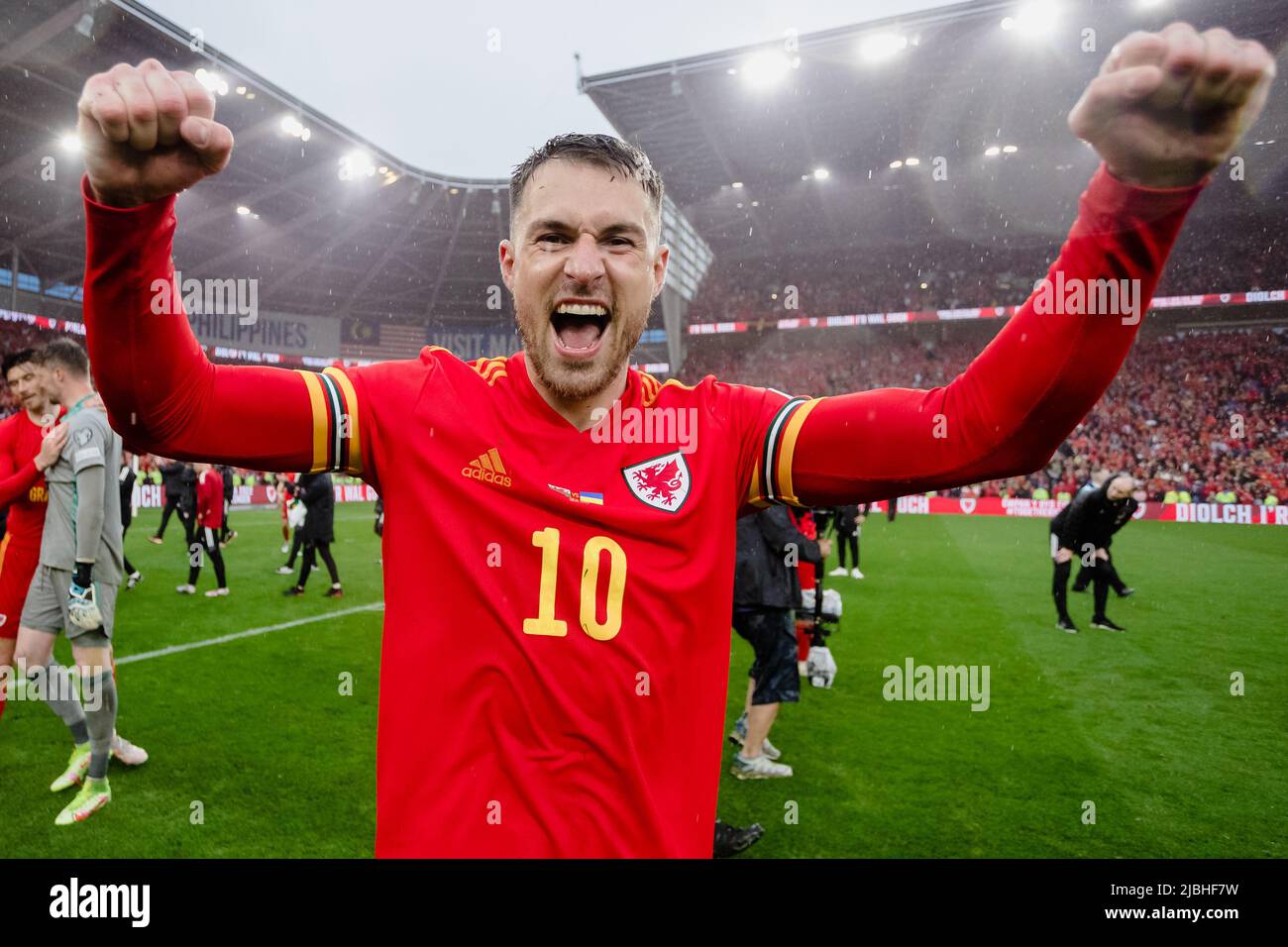 CARDIFF, WALES 05 JUNE 2022 Wales' Aaron Ramsey celebrates after