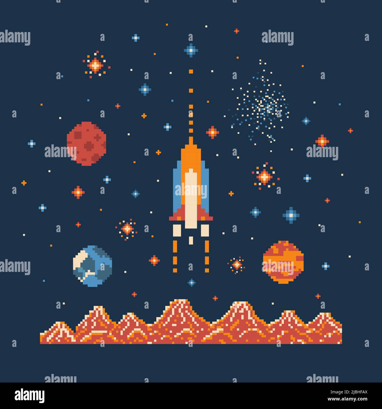 8 bit Pixel Art Rocket in Outer Space Stock Vector Image & Art - Alamy
