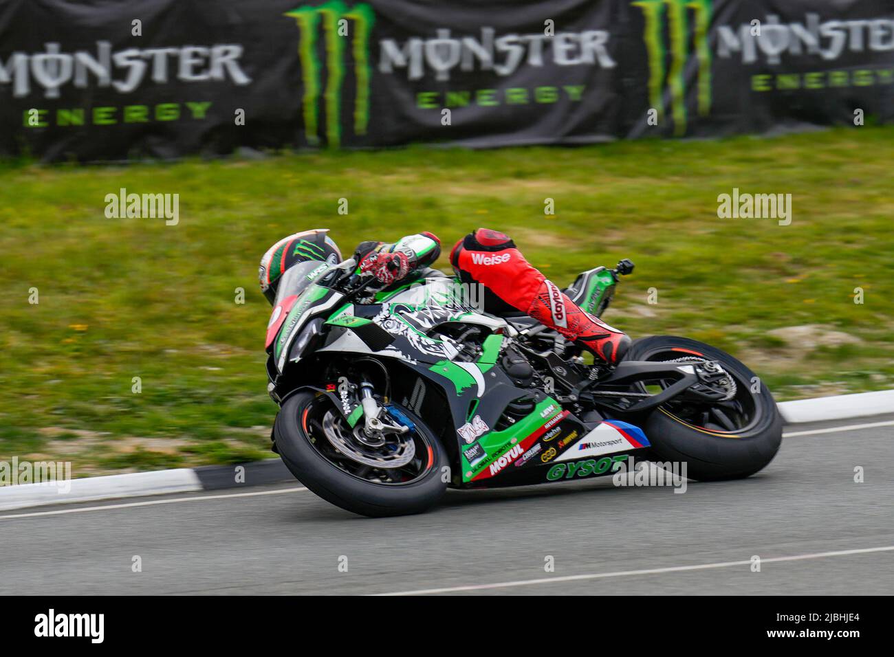 Douglas, Isle Of Man. 19th Jan, 2022. Peter Hickman (1000 BMW) representing the Gas Monkey Garage by FHO Racing team on his way to winning the RL360 Superstock TT Race at the Isle of Man, Douglas, Isle of Man on the 6 June 2022. Photo by David Horn/PRiME Media Images Credit: PRiME Media Images/Alamy Live News Stock Photo