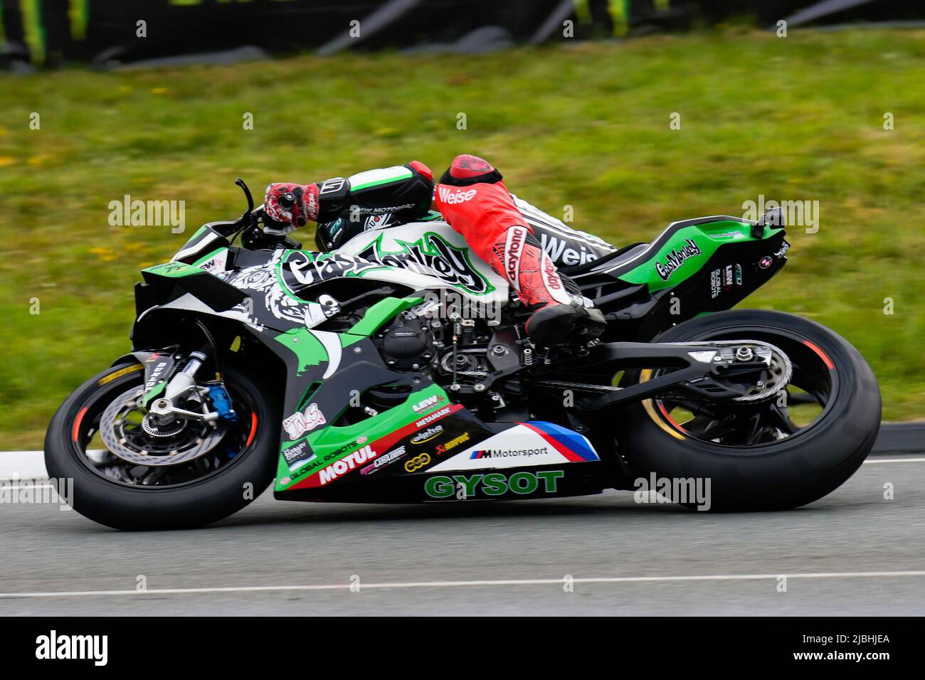 Douglas, Isle Of Man. 19th Jan, 2022. Peter Hickman (1000 BMW) representing the Gas Monkey Garage by FHO Racing team on his way to winning the RL360 Superstock TT Race at the Isle of Man, Douglas, Isle of Man on the 6 June 2022. Photo by David Horn/PRiME Media Images Credit: PRiME Media Images/Alamy Live News Stock Photo