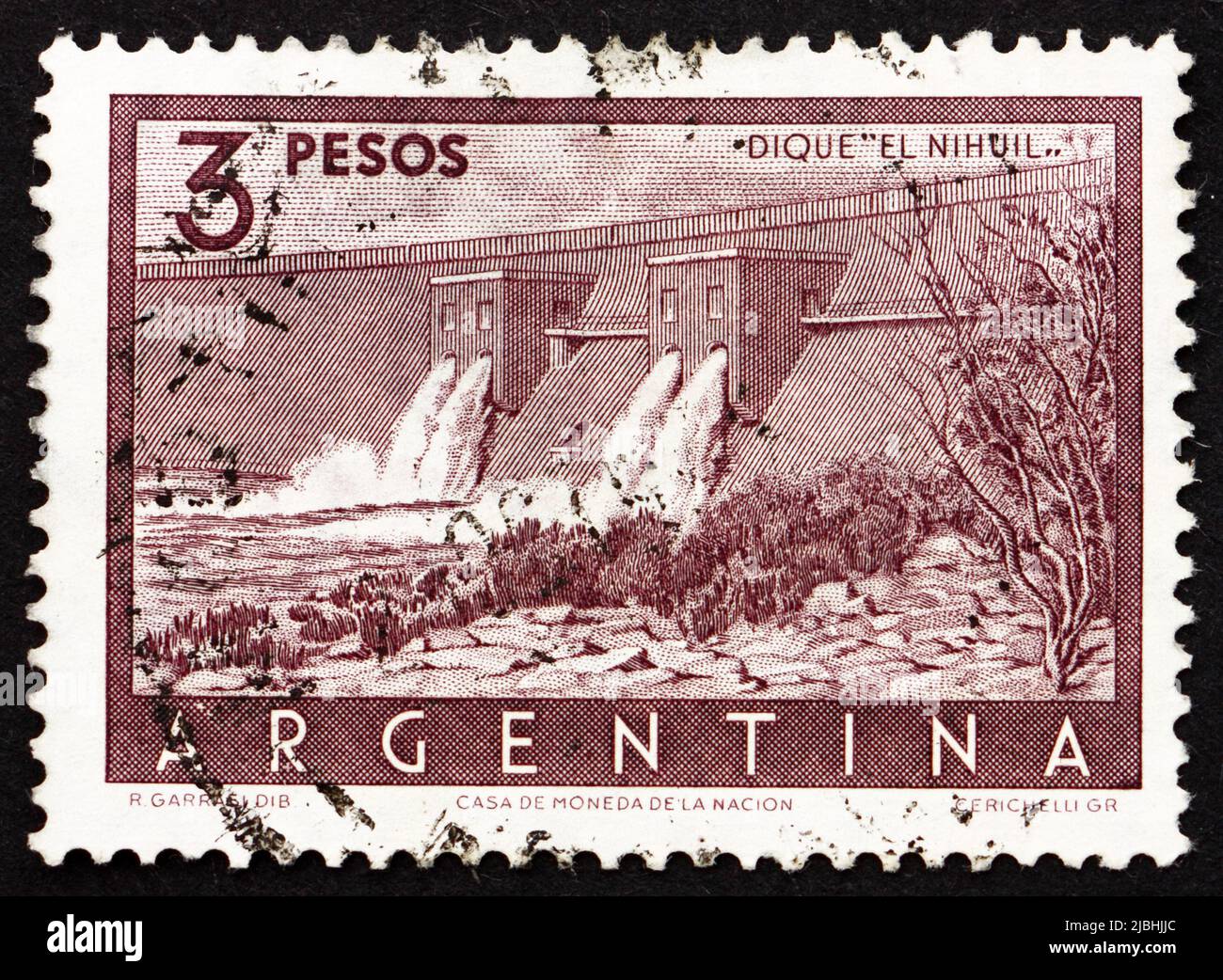 ARGENTINA - CIRCA 1956: a stamp printed in the Argentina shows Nihuil
