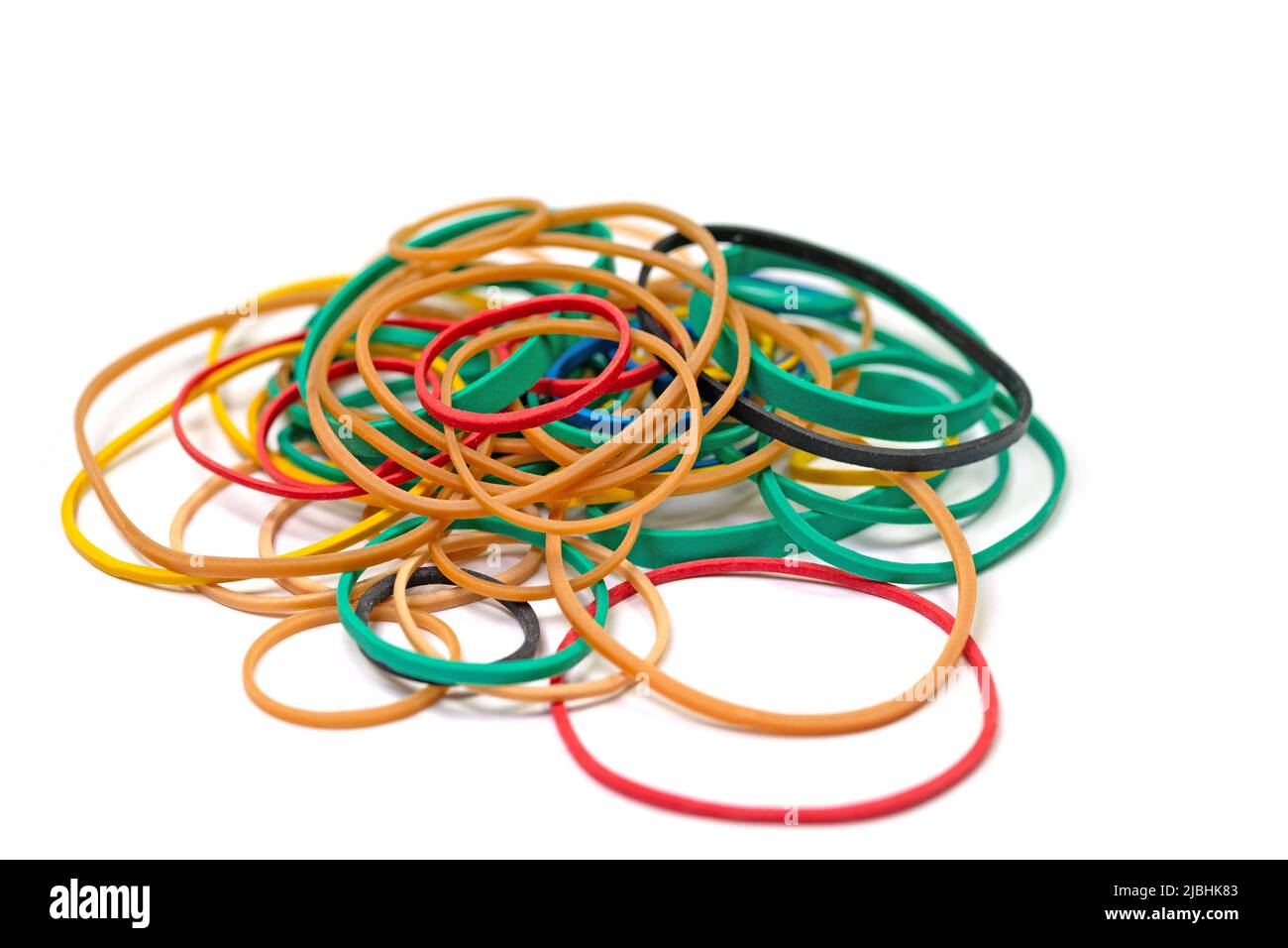Many colorful rubber rings against a white background Stock Photo Alamy