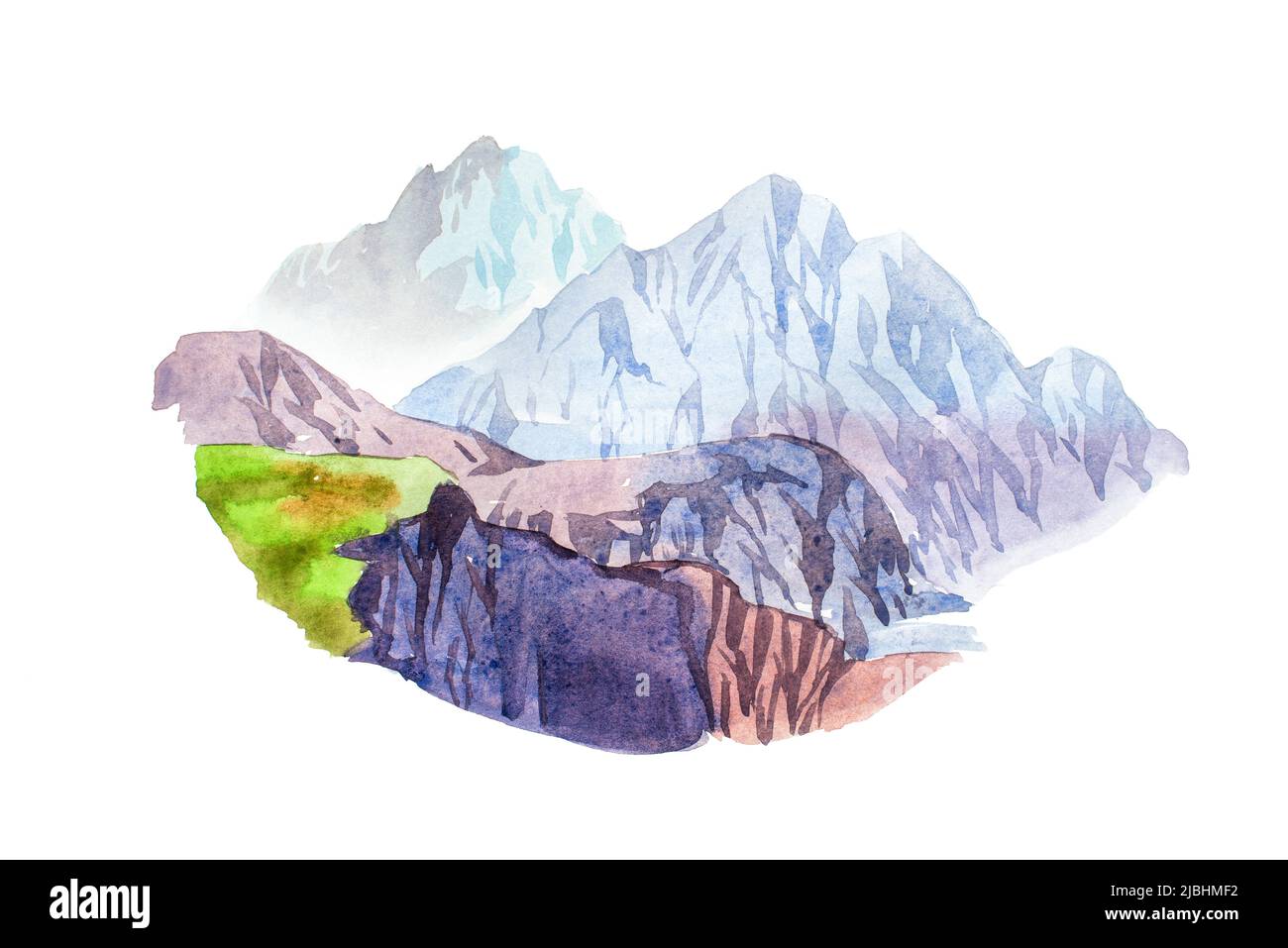 Rocky mountain scenery natural landscape watercolor illustration. Stock Photo