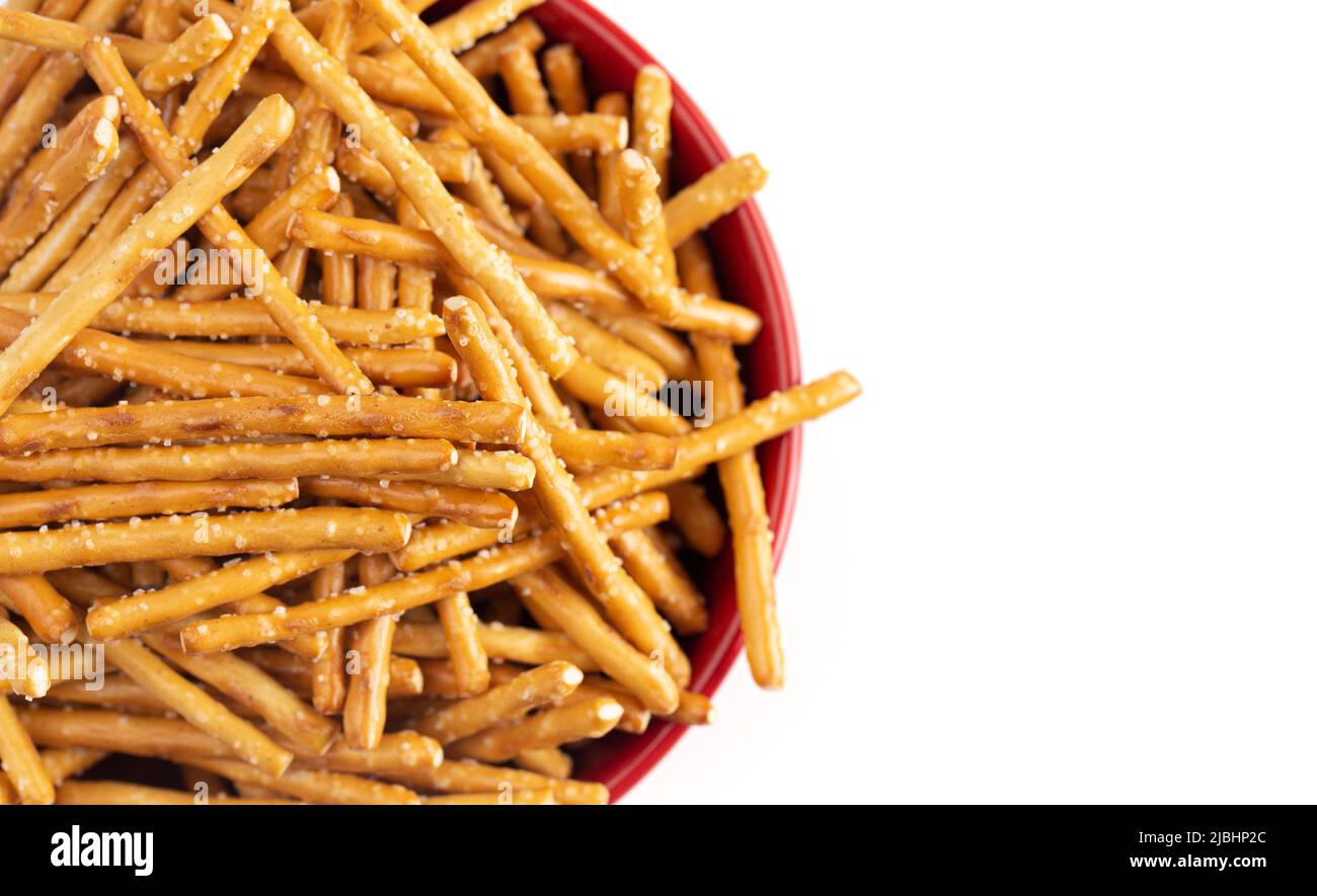 Bowl of Extra Thin Salted Stick Pretzels Stock Photo Alamy