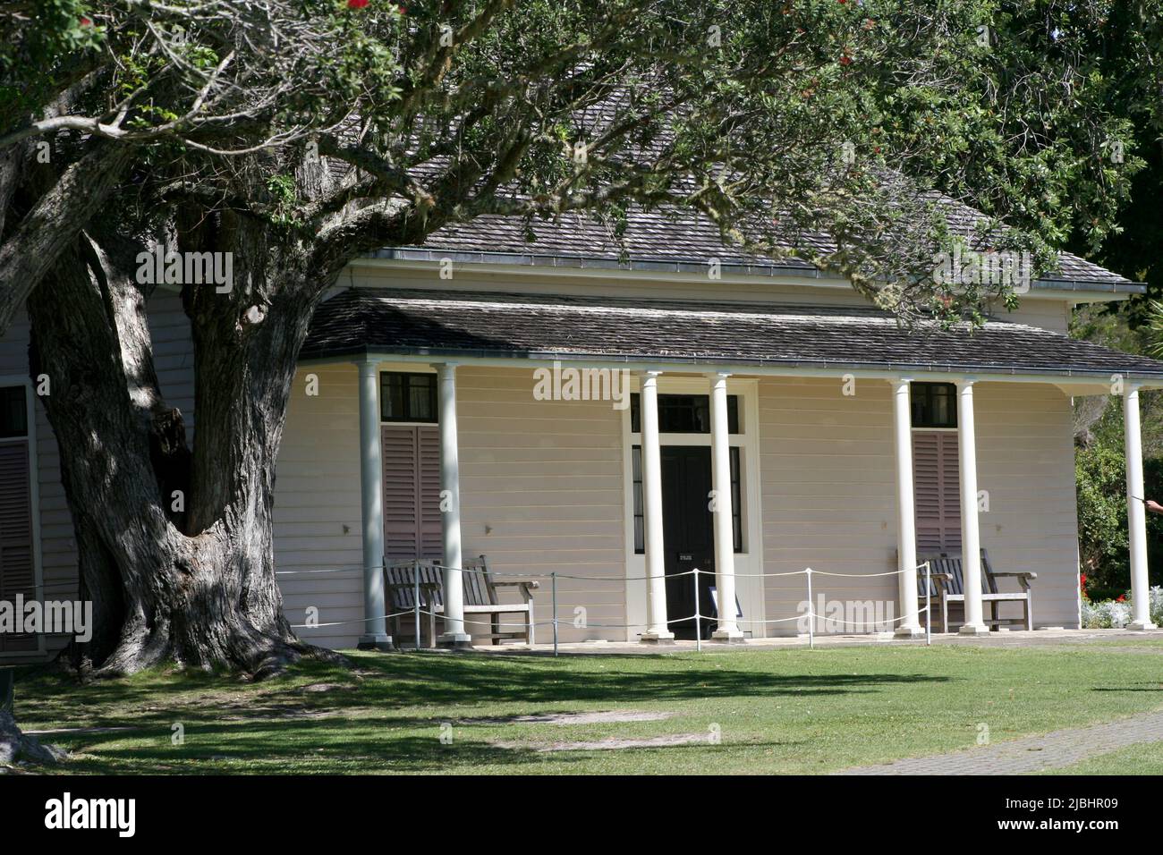 Waitangi Treaty (or James Busby's) House, Paihia, New Zealand Stock Photo
