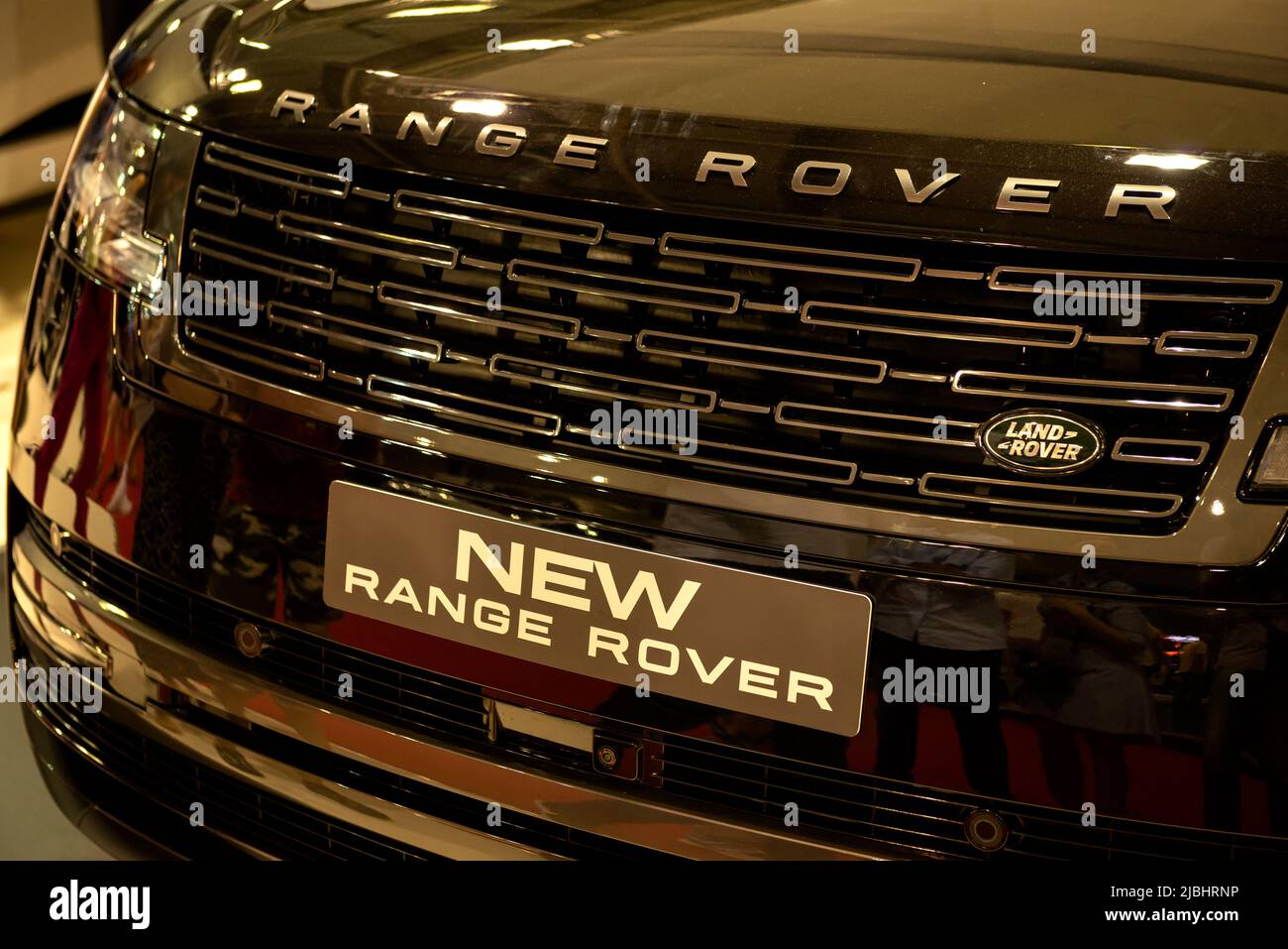 Front radiator detail for the New Range Rover by Land Rover on display at Sofia Auto Motor Show 2022 in Sofia, Bulgaria Stock Photo
