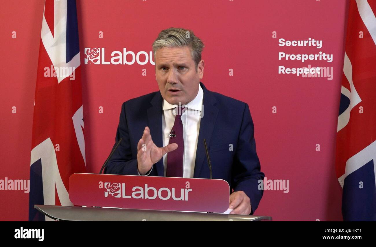 Labour Party leader Sir Keir Starmer makes a statement following the result of a confidence vote in Boris Johnson's leadership taken by the Conservative Party's MPs. Picture date: Monday June 6, 2022. Stock Photo