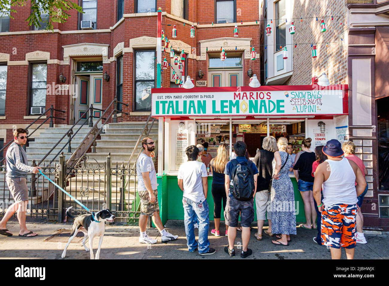 Chicago Illinois,Little Italy,West Taylor Street,Mario's Italian Lemonade stand customers line queue Stock Photo