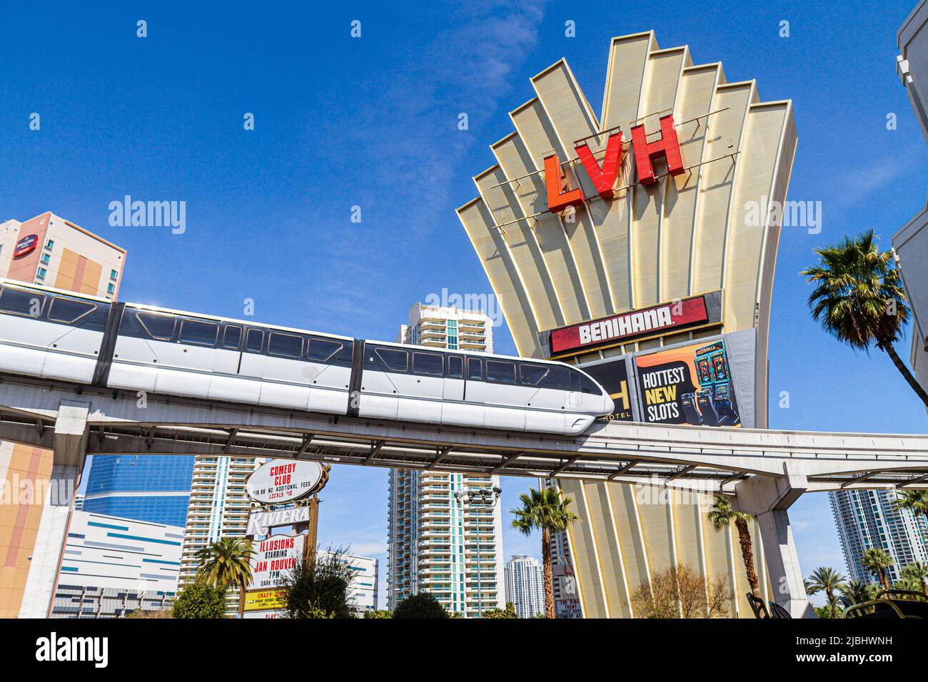 Las Vegas Nevada,Westgate Las Vegas Resort & Casino LVH sign Las Vegas Monorail Stock Photo