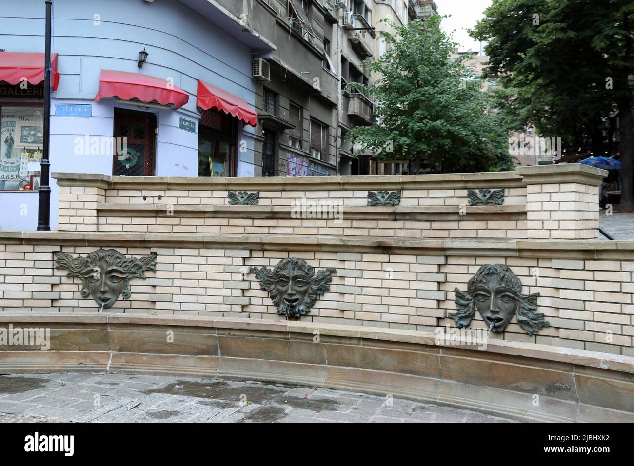 Drinking water fountain on the famous cobbled Skadarlija Street in Belgrade Stock Photo