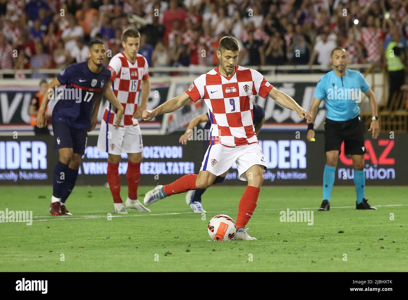 Geneva, Switzerland, 21st April 2023. The Hajduk Split starting eleven line  up for a team photo prior to kick off, back row ( L to R ); Jere Vrcic,  Mate Antunovic, Ante