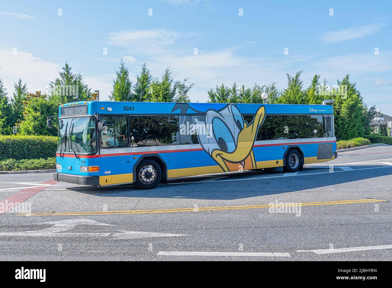 Disney Transport themed bus with Donald Duck used to transport guests around Disney World Stock Photo