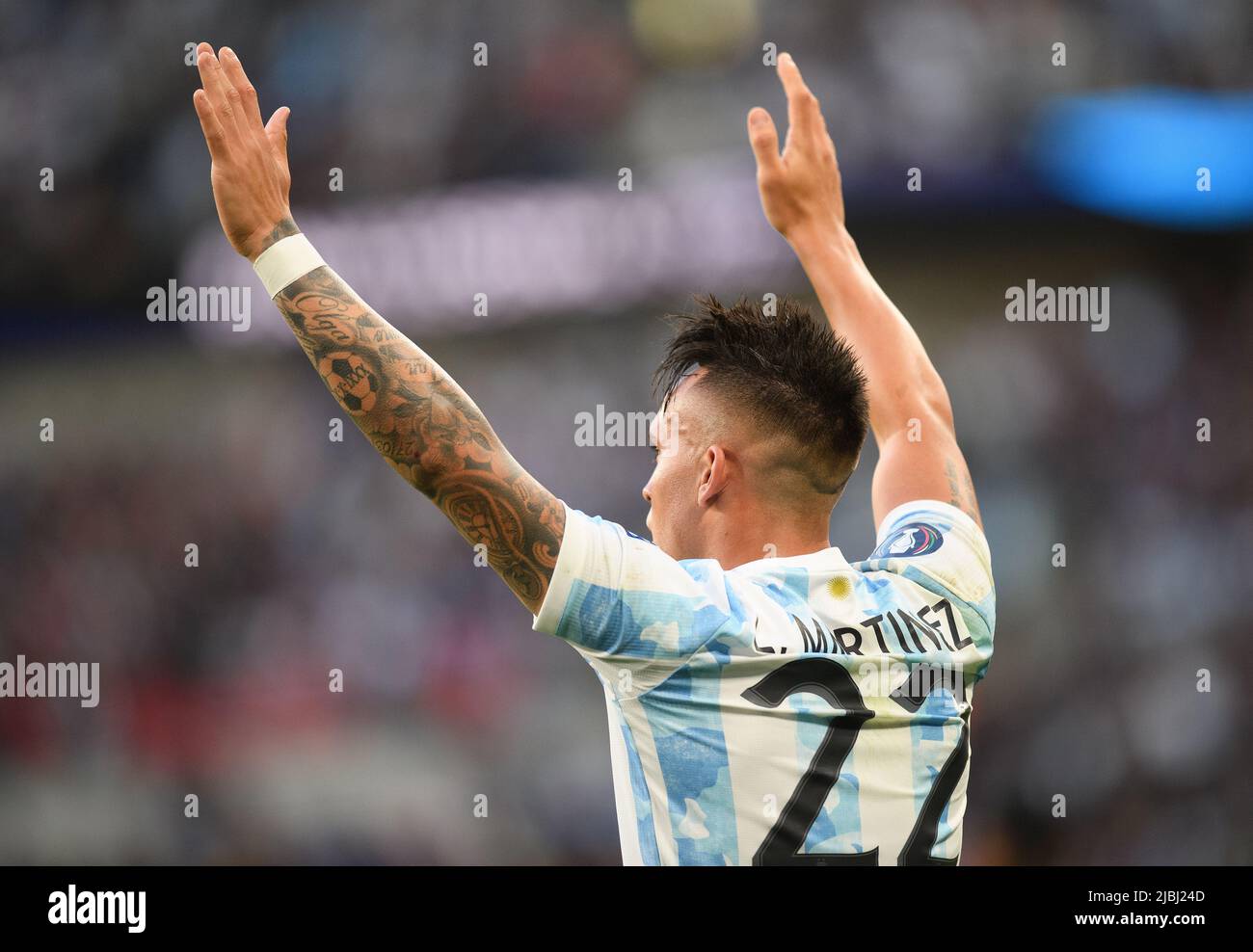 01 Jun 2022 - Italy v Argentina - Finalissima 2022 - Wembley Stadium  Argentina's Lautaro Martinez during the match against Italy at Wembley Stadium. Stock Photo