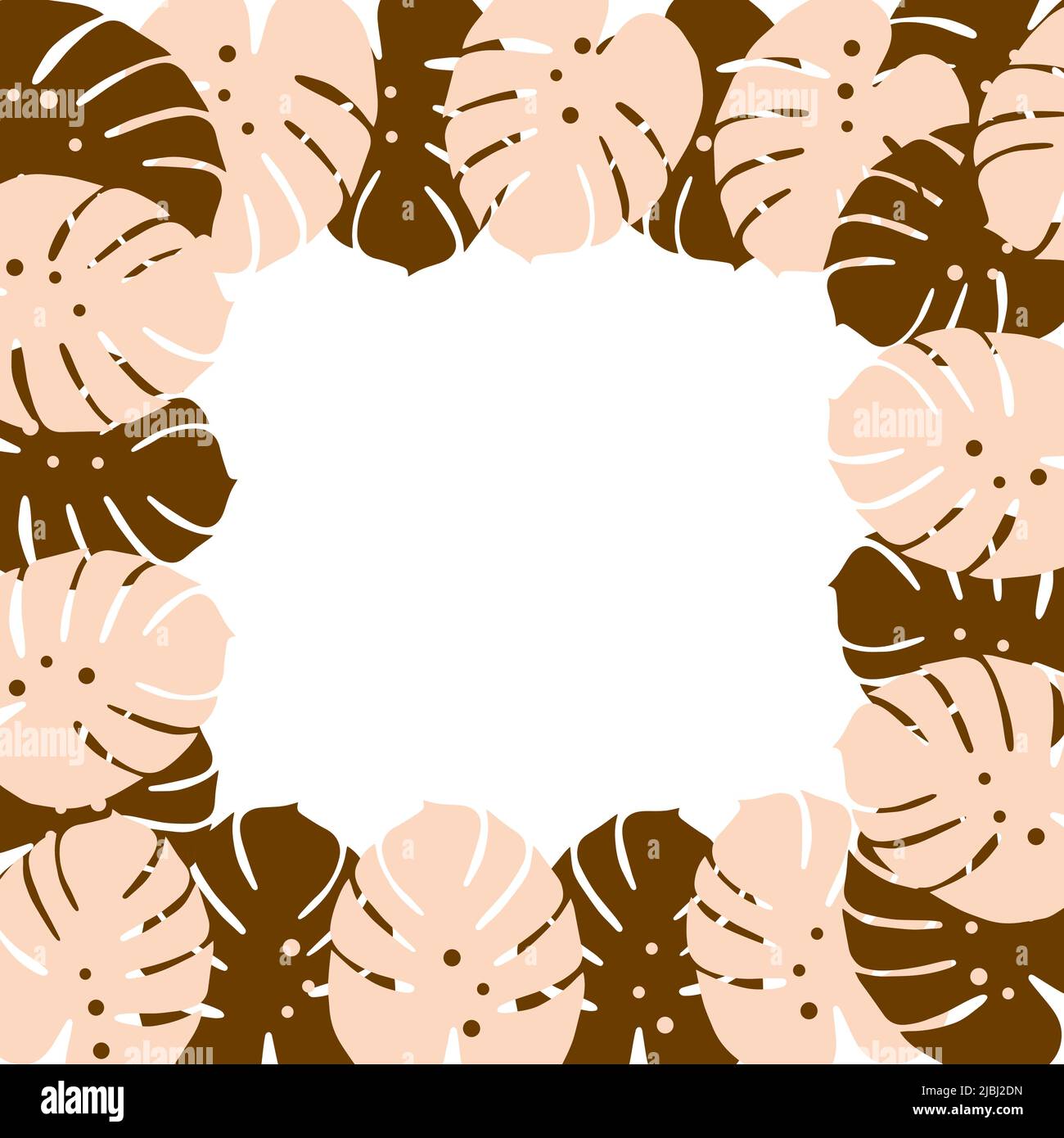 Square frame with an abstract image of monstera leaves in trendy chocolate shades. Copyspase. Template for poster, postcard, greeting card, price tag, banner. Lifestyle. Stock Vector