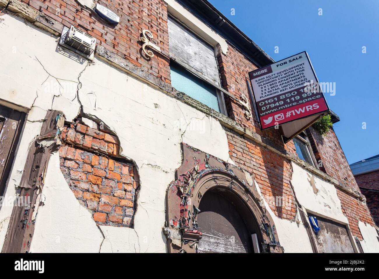 Dilapidated building for sale, Wellington Road North, Stockport, Greater Manchester, England, United Kingdom Stock Photo