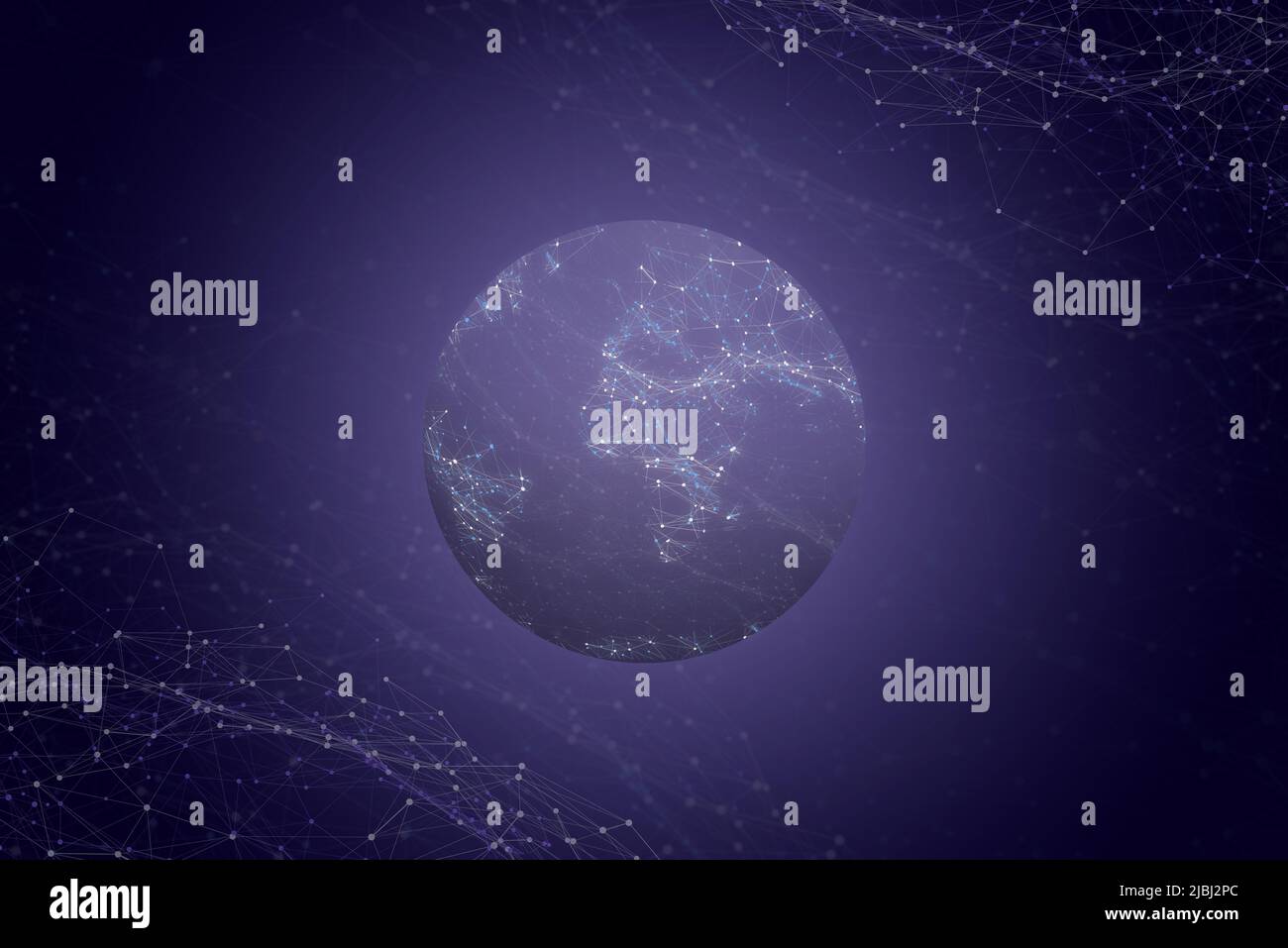 Global network concept. Planet with network nodes. Purple background Stock Photo
