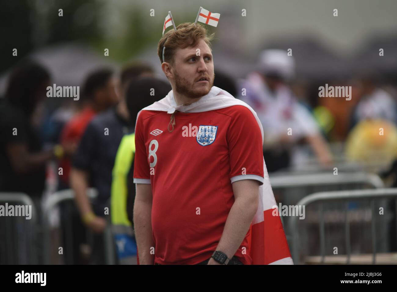 Supporters at the 4TheFans Fanzone in Manchester watch the Euro 2020