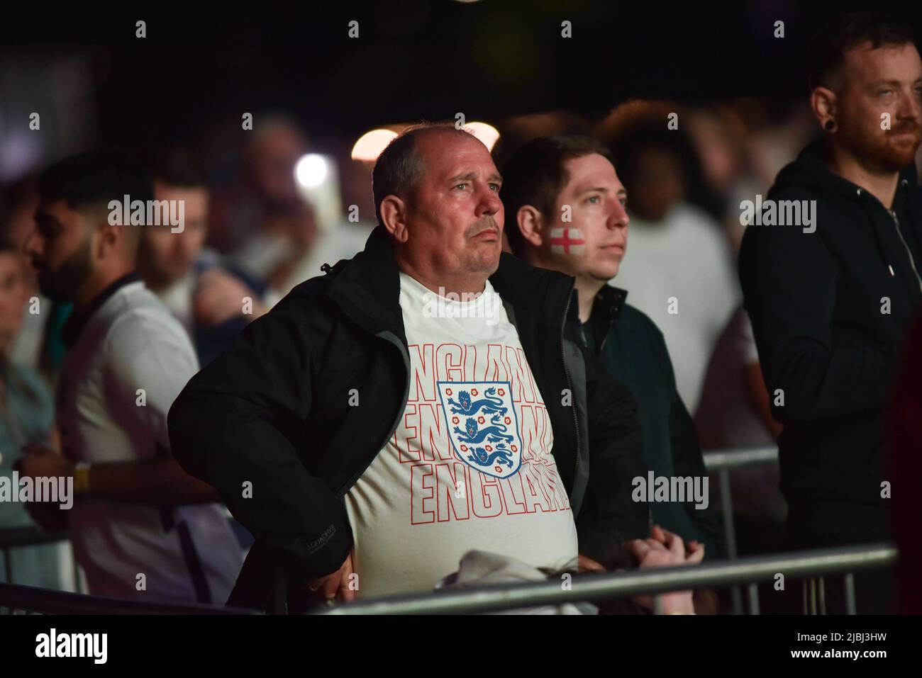 Supporters at the 4TheFans Fanzone in Manchester watch the Euro 2020