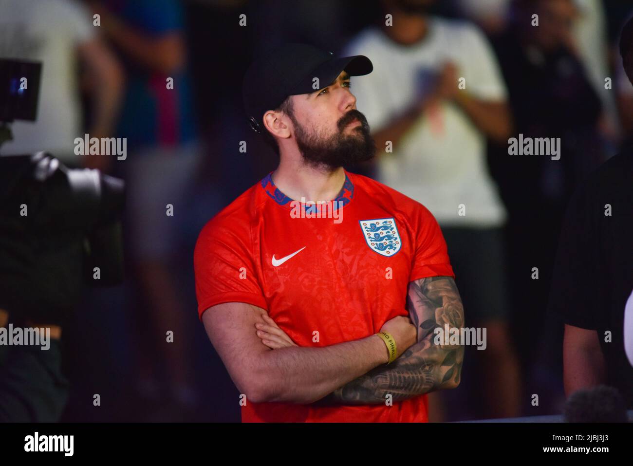 Supporters at the 4TheFans Fanzone in Manchester watch the Euro 2020