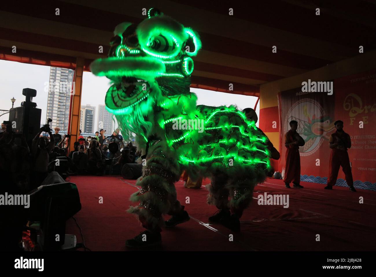 Kolkata, West Bengal, India. 5th June, 2022. Lion Dance performance held at  5th Dragon Boat festival in Kolkata. Last two years after the pandemic  situation Dragon Boat Festival organised by Indian Chinese