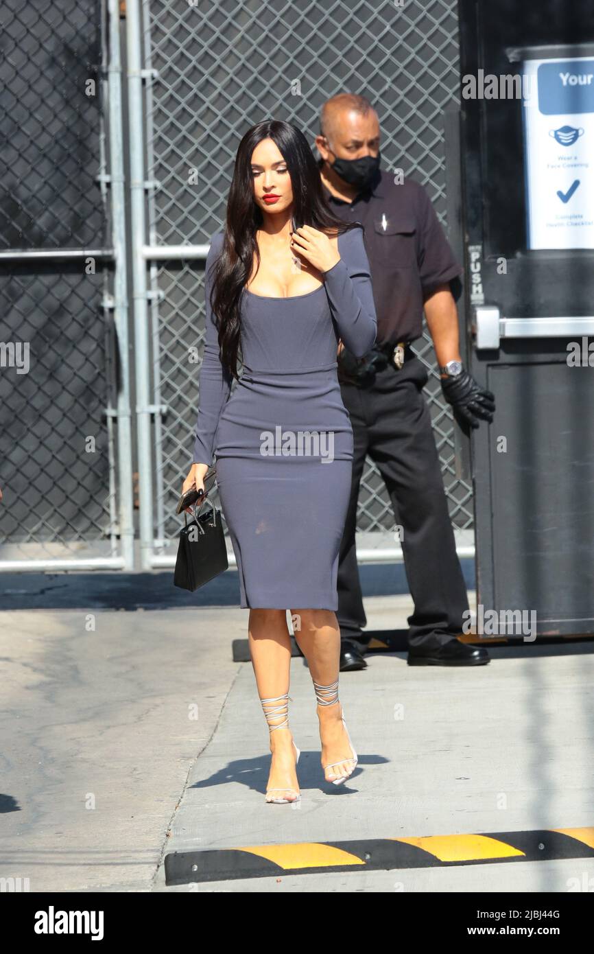 Megan Fox stuns in a grey pencil dress as she arrives at Jimmy Kimmel Live in Los Angeles California Featuring Megan Fox Where Los Angele California United States When 12 Jul 2021