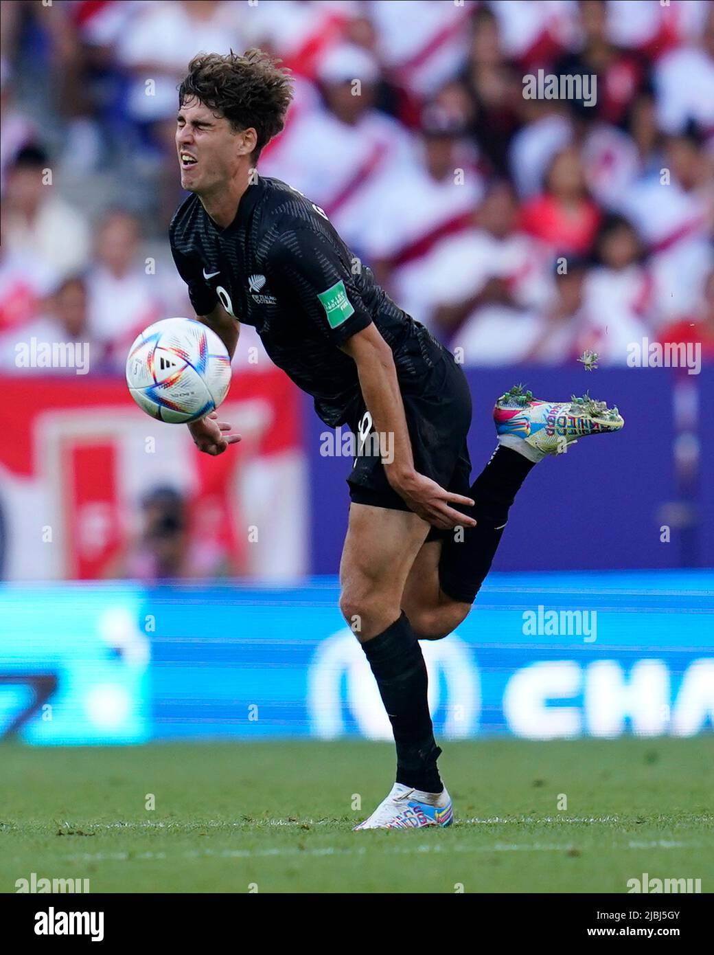 Matthew Garbett of New Zealand during the friendly match between Peru and New Zealand played at RCDE Stadium on June 5, 2022 in Barcelona, Spain. (Photo by Bagu Blanco / PRESSINPHOTO) Stock Photo